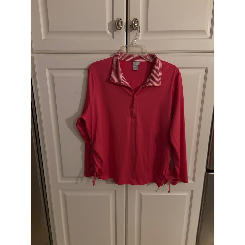 Chicos Zenergy Pink Quarter Zip Ruched Long Sleeve Top Size XL US 16/18